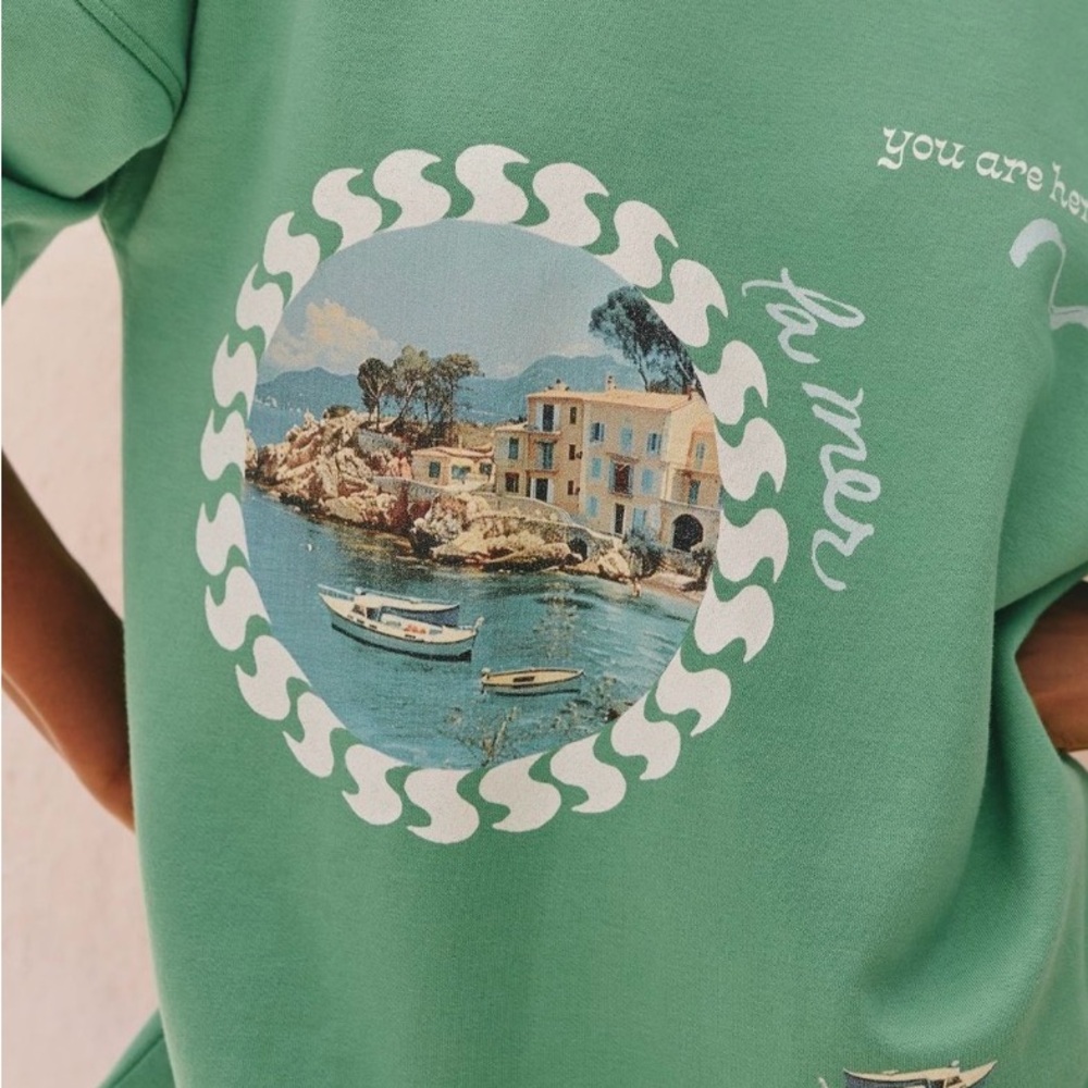 Anthropologie Celandine Green Graphic Sweatshirt S/M NWT - Picture 3 of 5